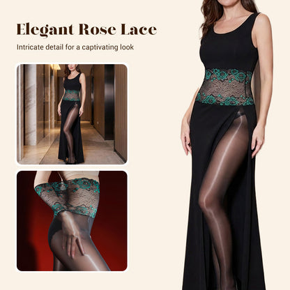✨ 3D Rose Lace High-Waisted Shiny Tights — Elegance and Comfort All Day Long! ✨
