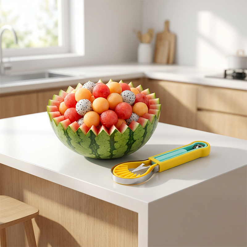 ✨ Elevate Your Fruit Preparation Game—The 3-in-1 Multi-Function Melon Ball Scoop & Carving Knife Set! ✨