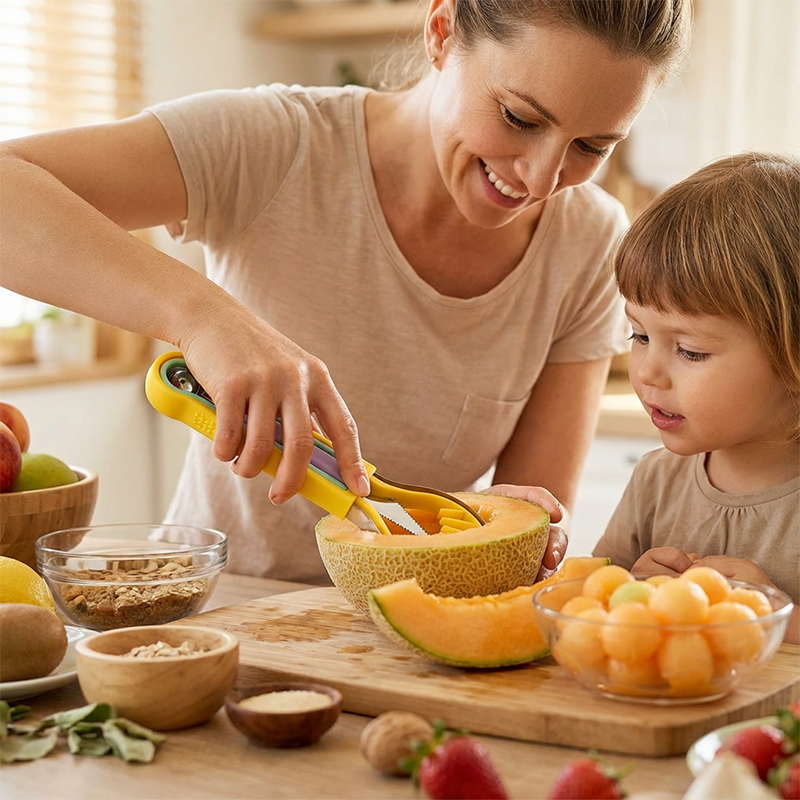 ✨ Elevate Your Fruit Preparation Game—The 3-in-1 Multi-Function Melon Ball Scoop & Carving Knife Set! ✨