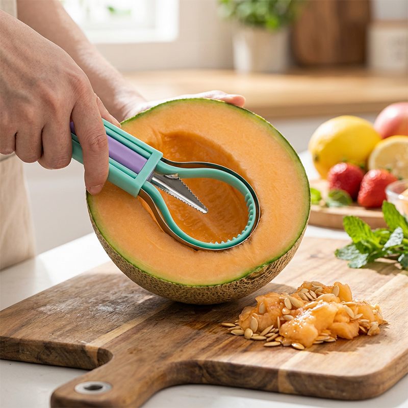 ✨ Elevate Your Fruit Preparation Game—The 3-in-1 Multi-Function Melon Ball Scoop & Carving Knife Set! ✨