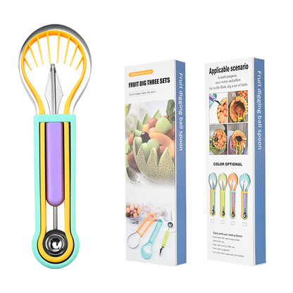 ✨ Elevate Your Fruit Preparation Game—The 3-in-1 Multi-Function Melon Ball Scoop & Carving Knife Set! ✨