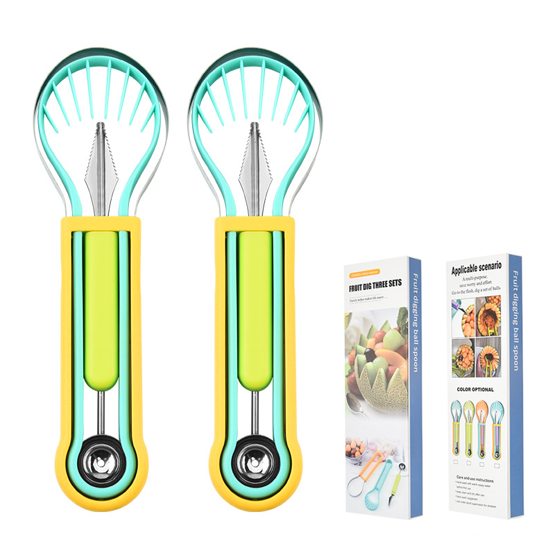 ✨ Elevate Your Fruit Preparation Game—The 3-in-1 Multi-Function Melon Ball Scoop & Carving Knife Set! ✨