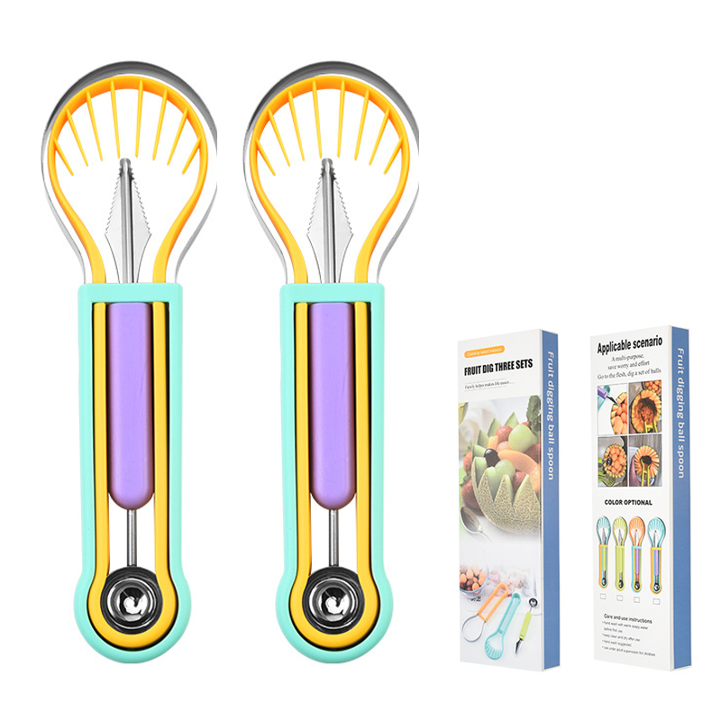 ✨ Elevate Your Fruit Preparation Game—The 3-in-1 Multi-Function Melon Ball Scoop & Carving Knife Set! ✨