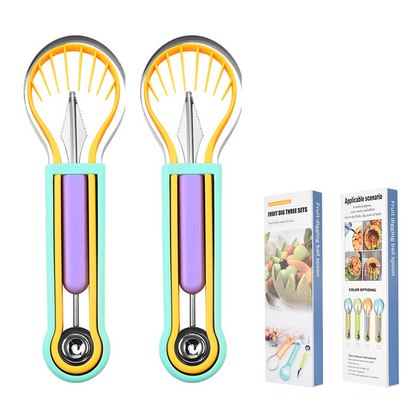 ✨ Elevate Your Fruit Preparation Game—The 3-in-1 Multi-Function Melon Ball Scoop & Carving Knife Set! ✨