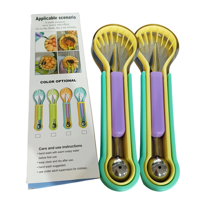 ✨ Elevate Your Fruit Preparation Game—The 3-in-1 Multi-Function Melon Ball Scoop & Carving Knife Set! ✨