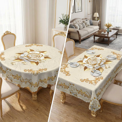 🔥Hot Sale Deals-Waterproof Gold Rose Tablecloth