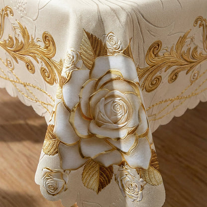 🔥Hot Sale Deals-Waterproof Gold Rose Tablecloth