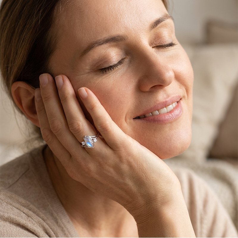 ✨💍 Buy 1 Get 1 Free 🔥 Geometric Oval Moonstone Ring with Zirconia Accents – Mystical, Sparkling & Timelessly Elegant! 🌙✨