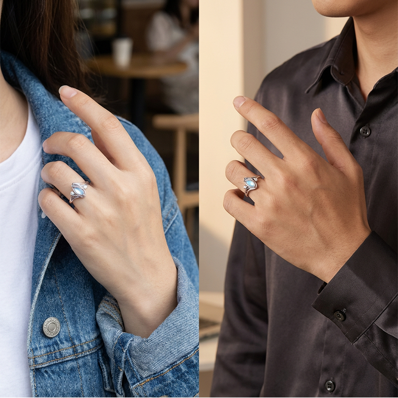 ✨💍 Buy 1 Get 1 Free 🔥 Geometric Oval Moonstone Ring with Zirconia Accents – Mystical, Sparkling & Timelessly Elegant! 🌙✨