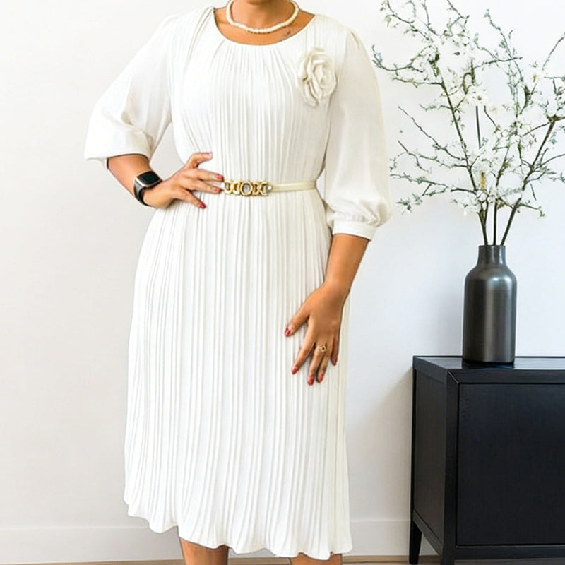 🔥New Arrival 50% OFF💥Women's 3/4 Sleeve Pleated Midi Dress with Belt