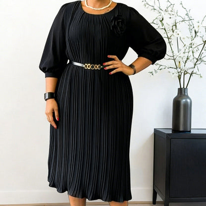 🔥New Arrival 50% OFF💥Women's 3/4 Sleeve Pleated Midi Dress with Belt