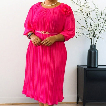 🔥New Arrival 50% OFF💥Women's 3/4 Sleeve Pleated Midi Dress with Belt