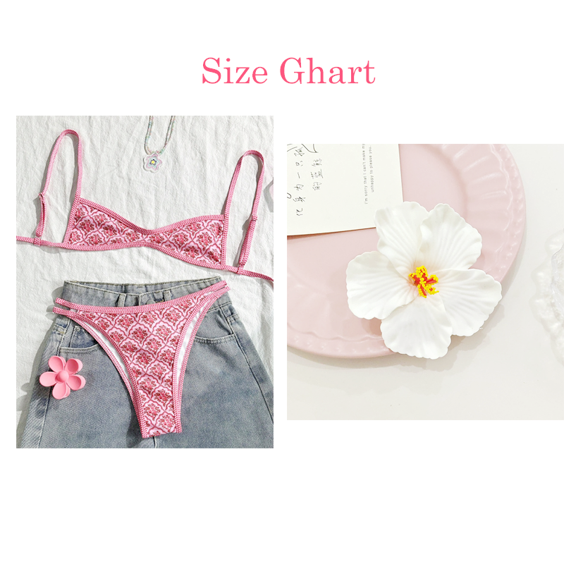 ✨ Pink Vintage Tile Print Bikini Set—This season's beach fashion, showcasing unique charm! ✨