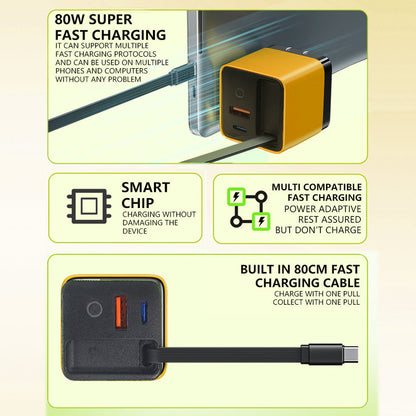 🎉 2026 Sale — Over 32000 Sold! 💰65W Fast Charging Phone Charger Block with Retractable 80cm Type-C Cable portable