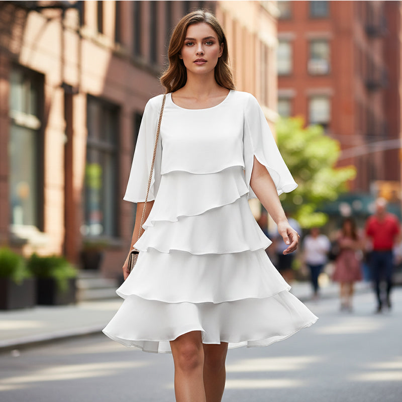 🎁 50% OFF! Women's Elegant Layered Ruffle Sleeve Dress – Effortless Style for Every Occasion 💃