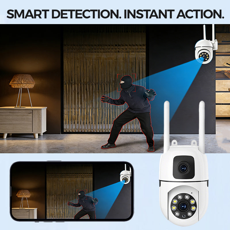 🔍🔍360° Pan & Tilt 4K Dual Lens Security Camera – Outdoor WiFi Surveillance Camera