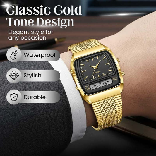 ⌚ LIMITED-TIME 50% OFF! 💥 Retro Style Square Face Multifunction Watch – Dual Display, Zinc Alloy, Stainless Steel ✨