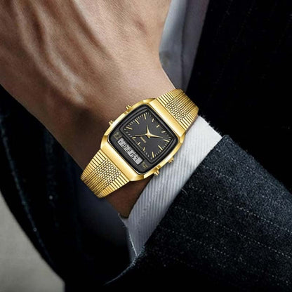 ⌚ LIMITED-TIME 50% OFF! 💥 Retro Style Square Face Multifunction Watch – Dual Display, Zinc Alloy, Stainless Steel ✨