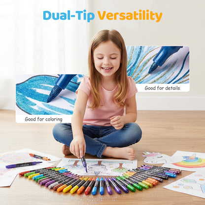 🥳2026 HOT SALE💞50K+ SOLD!🎁24 Colors Dual-Tip Glitter Marker Set