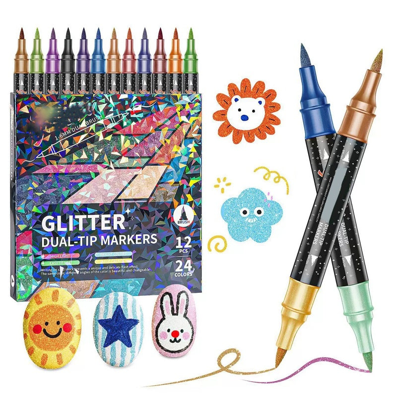 🥳2026 HOT SALE💞50K+ SOLD!🎁24 Colors Dual-Tip Glitter Marker Set