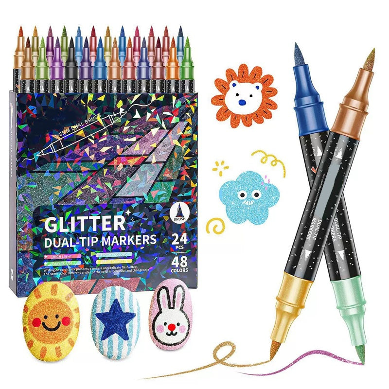 🥳2026 HOT SALE💞50K+ SOLD!🎁24 Colors Dual-Tip Glitter Marker Set
