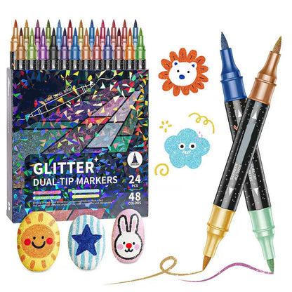 🥳2026 HOT SALE💞50K+ SOLD!🎁24 Colors Dual-Tip Glitter Marker Set