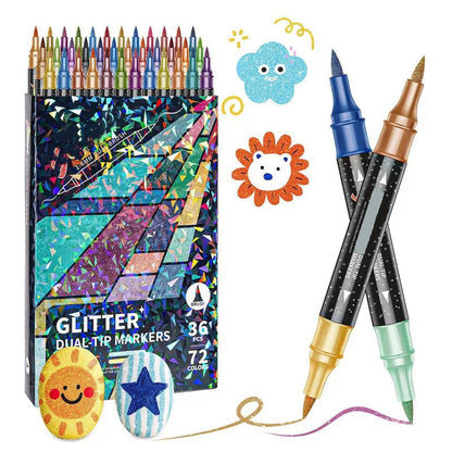 🥳2026 HOT SALE💞50K+ SOLD!🎁24 Colors Dual-Tip Glitter Marker Set