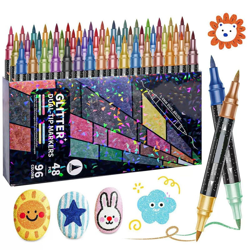 🥳2026 HOT SALE💞50K+ SOLD!🎁24 Colors Dual-Tip Glitter Marker Set