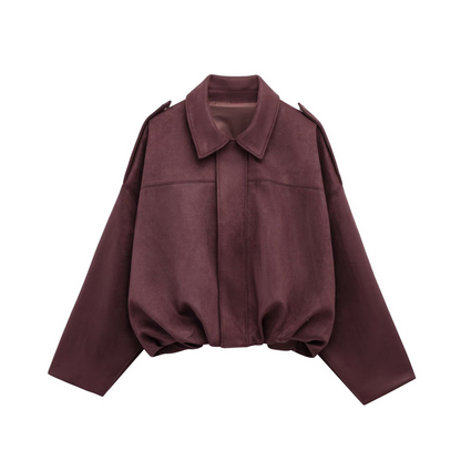 Women's Suede-Like Cropped Bomber Jacket