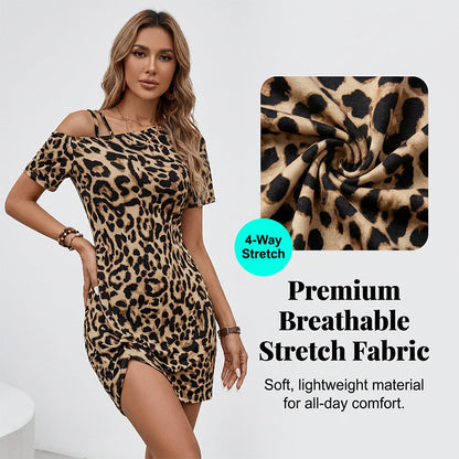 🥳2026 HOT SALE🥳💞50K+ SOLD!💥🐆✨ 50% OFF! Asymmetrical Cold Shoulder Mini Dress – Flattering ruched hem & twisted front. Lightweight & breathable. Perfect for summer getaways. 🌊🌿