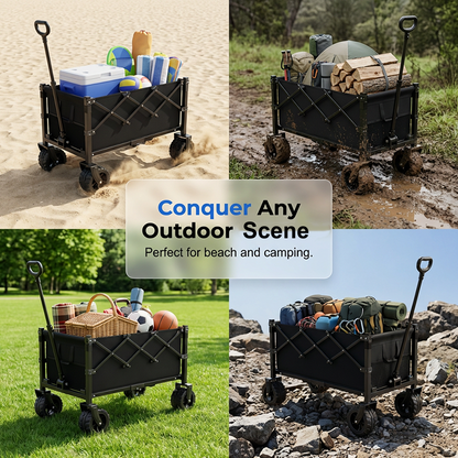 🛒 Tired of carrying heavy loads by hand? This collapsible wagon hauls everything – camping gear, moving boxes, even 50 lb dog food bags. Folds flat to store like a bin! 🔥