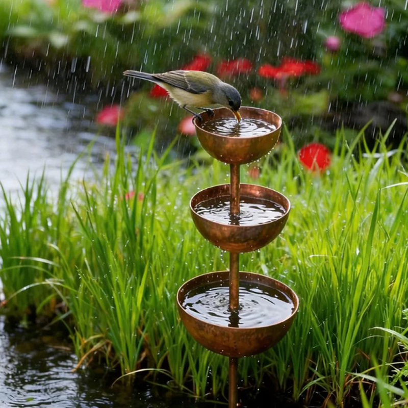 ☔️3-Tier Rustic Metal Bird Feeder & Drinker Stake