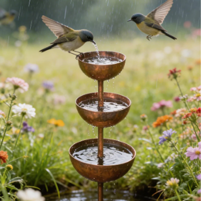 ☔️3-Tier Rustic Metal Bird Feeder & Drinker Stake