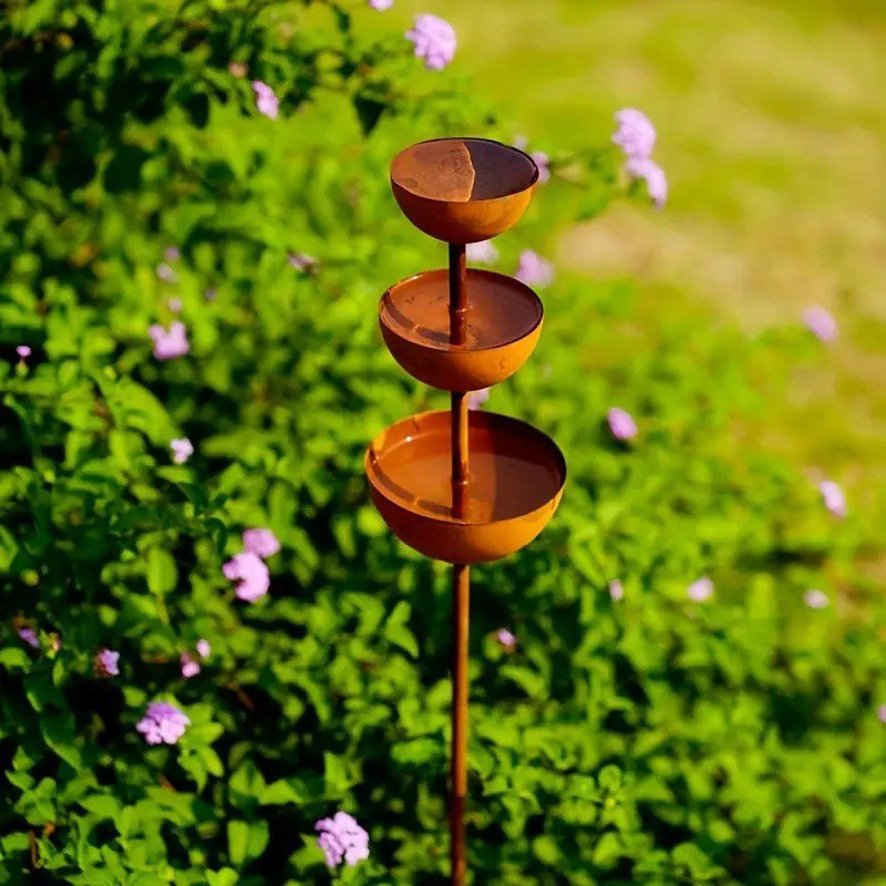 ☔️3-Tier Rustic Metal Bird Feeder & Drinker Stake