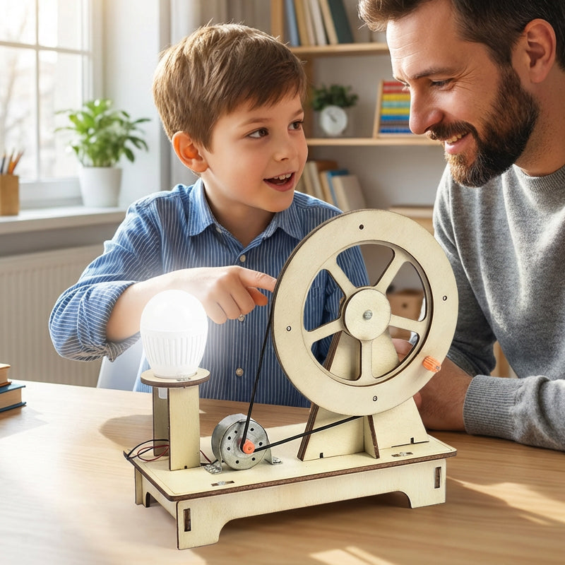 ✨ DIY Hand-Cranked Generator Science Kit - Wooden STEAM Educational Learning Toy ✨