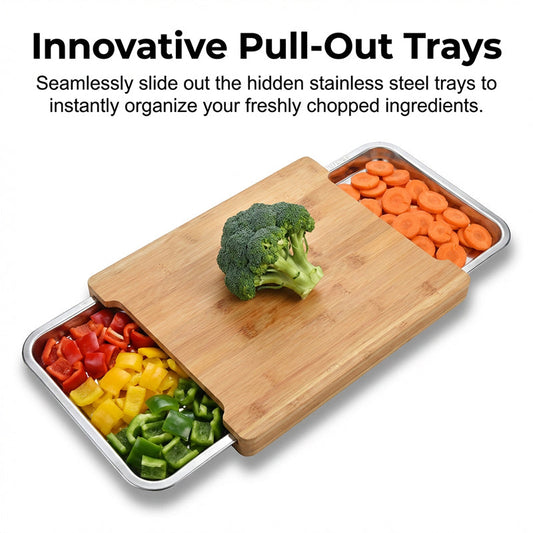 ✨ Wooden Cutting Board with Slide-Out Trays - Organized Food Prep ✨