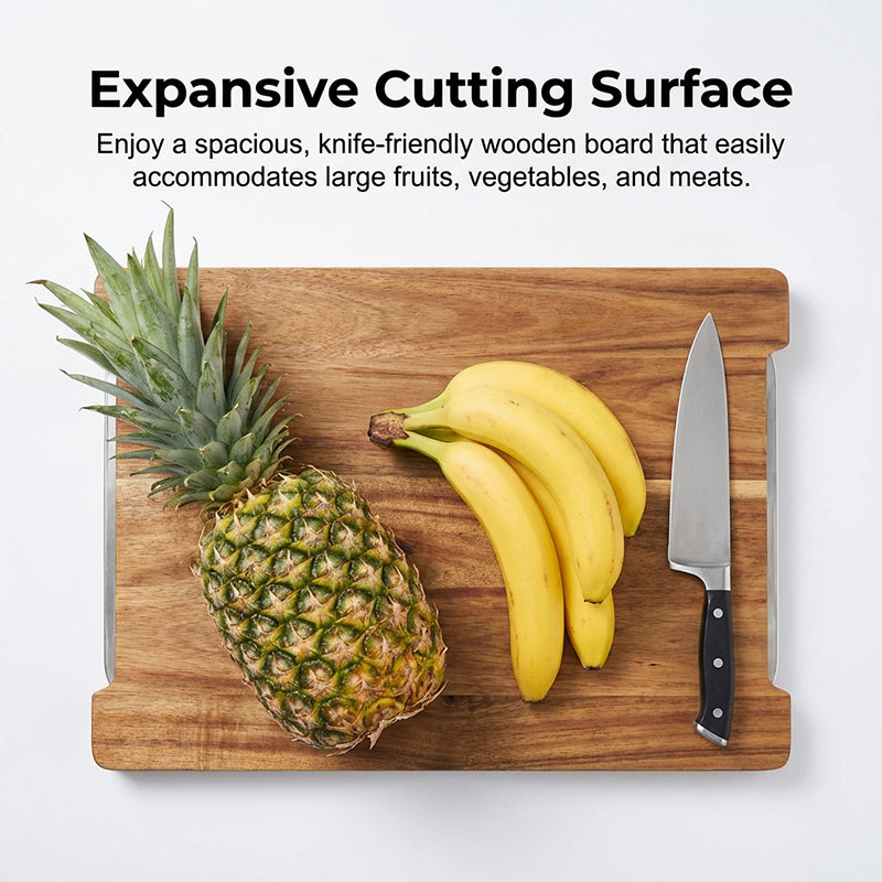 ✨ Wooden Cutting Board with Slide-Out Trays - Organized Food Prep ✨