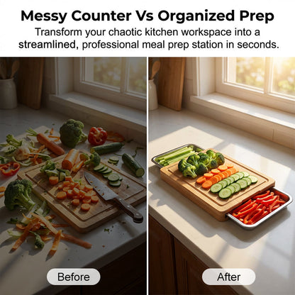 ✨ Wooden Cutting Board with Slide-Out Trays - Organized Food Prep ✨