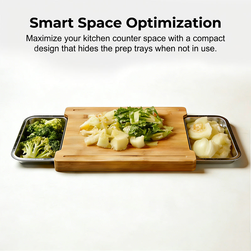 ✨ Wooden Cutting Board with Slide-Out Trays - Organized Food Prep ✨
