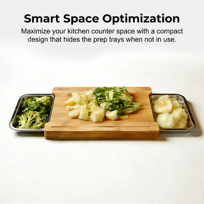 ✨ Wooden Cutting Board with Slide-Out Trays - Organized Food Prep ✨