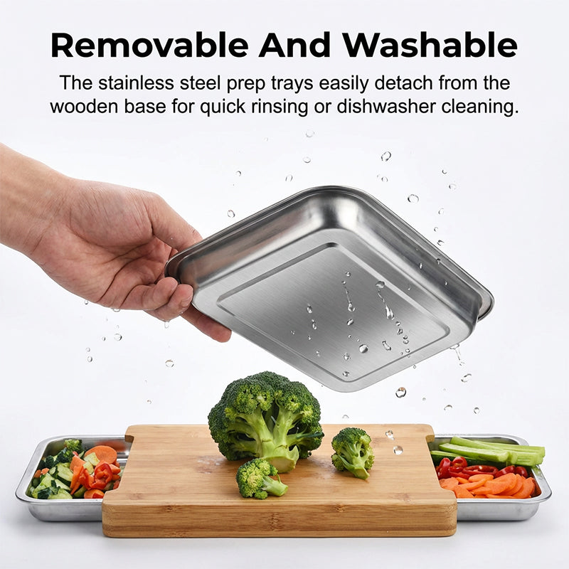✨ Wooden Cutting Board with Slide-Out Trays - Organized Food Prep ✨