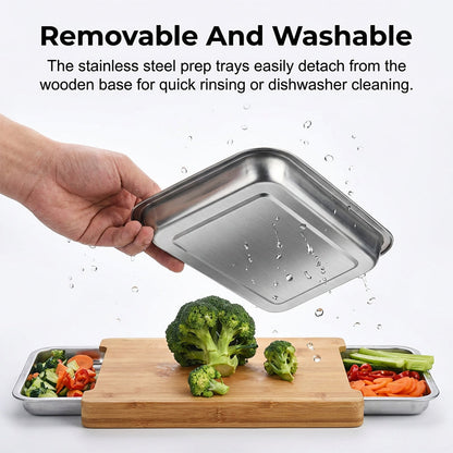 ✨ Wooden Cutting Board with Slide-Out Trays - Organized Food Prep ✨