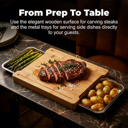 ✨ Wooden Cutting Board with Slide-Out Trays - Organized Food Prep ✨