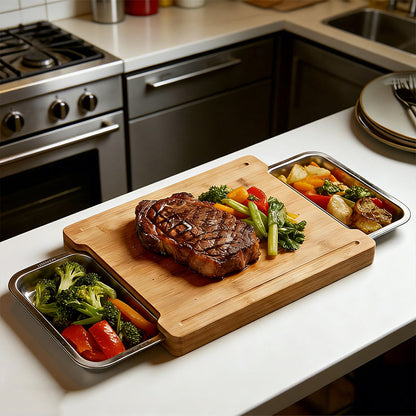 ✨ Wooden Cutting Board with Slide-Out Trays - Organized Food Prep ✨