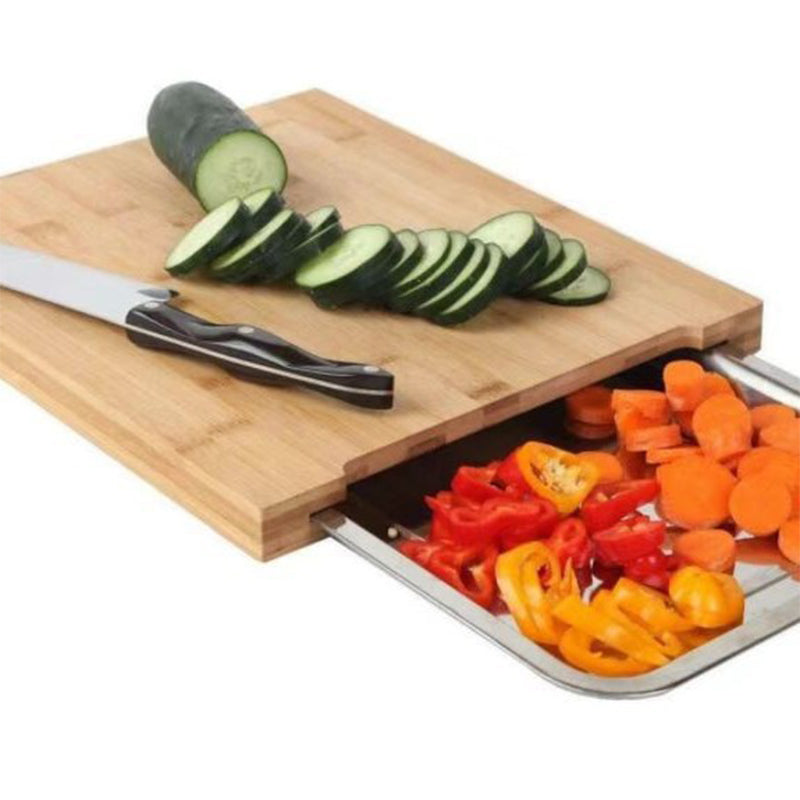 ✨ Wooden Cutting Board with Slide-Out Trays - Organized Food Prep ✨