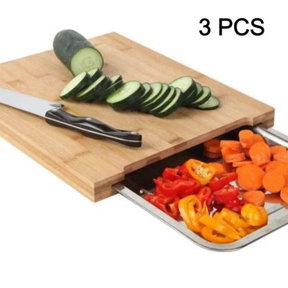 ✨ Wooden Cutting Board with Slide-Out Trays - Organized Food Prep ✨
