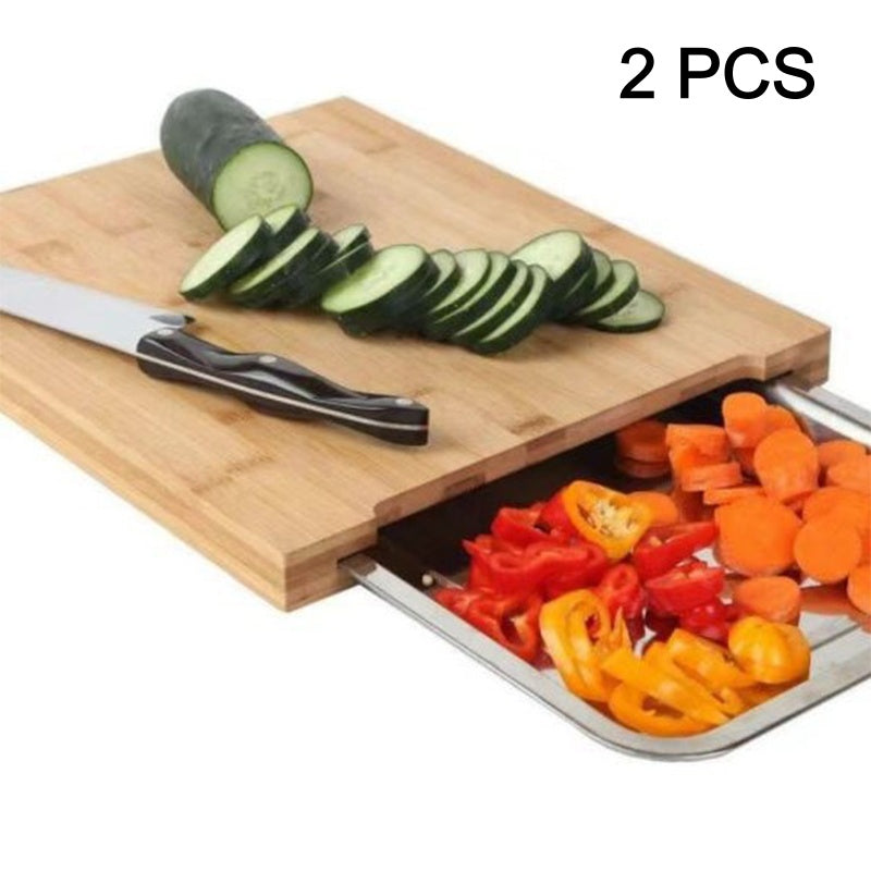 ✨ Wooden Cutting Board with Slide-Out Trays - Organized Food Prep ✨