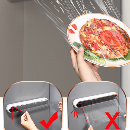✨ 2-Way Slide Cling Film Dispenser - Magnetic Suction Cup Kitchen Wrap Cutter ✨