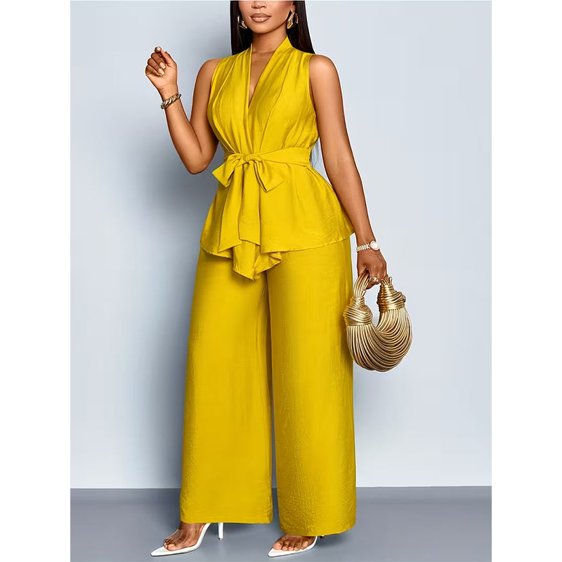 🌟Women's Sleeveless Top & Wide-Leg Pants Set