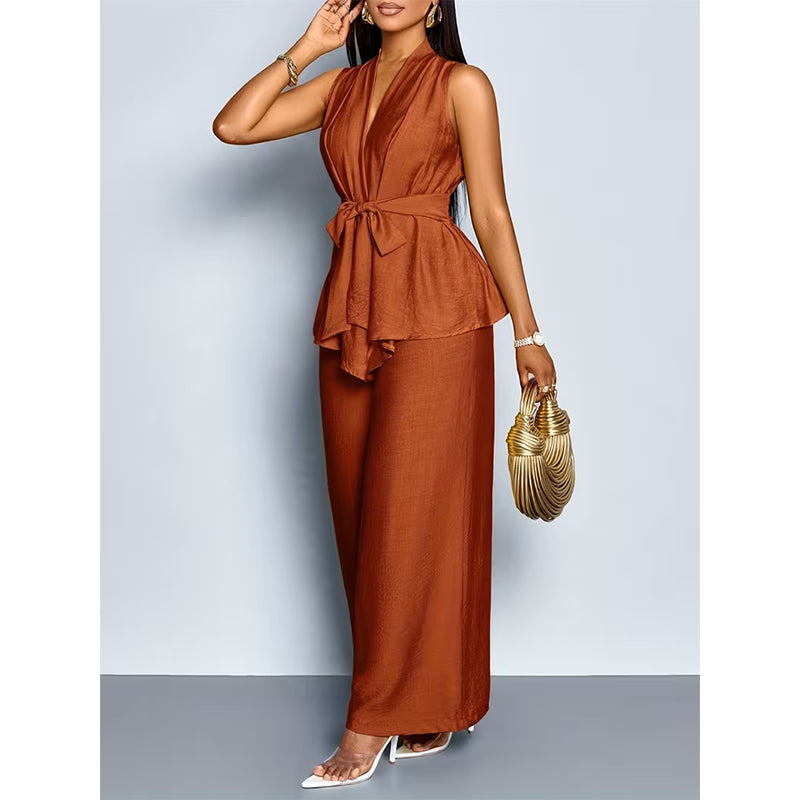🌟Women's Sleeveless Top & Wide-Leg Pants Set